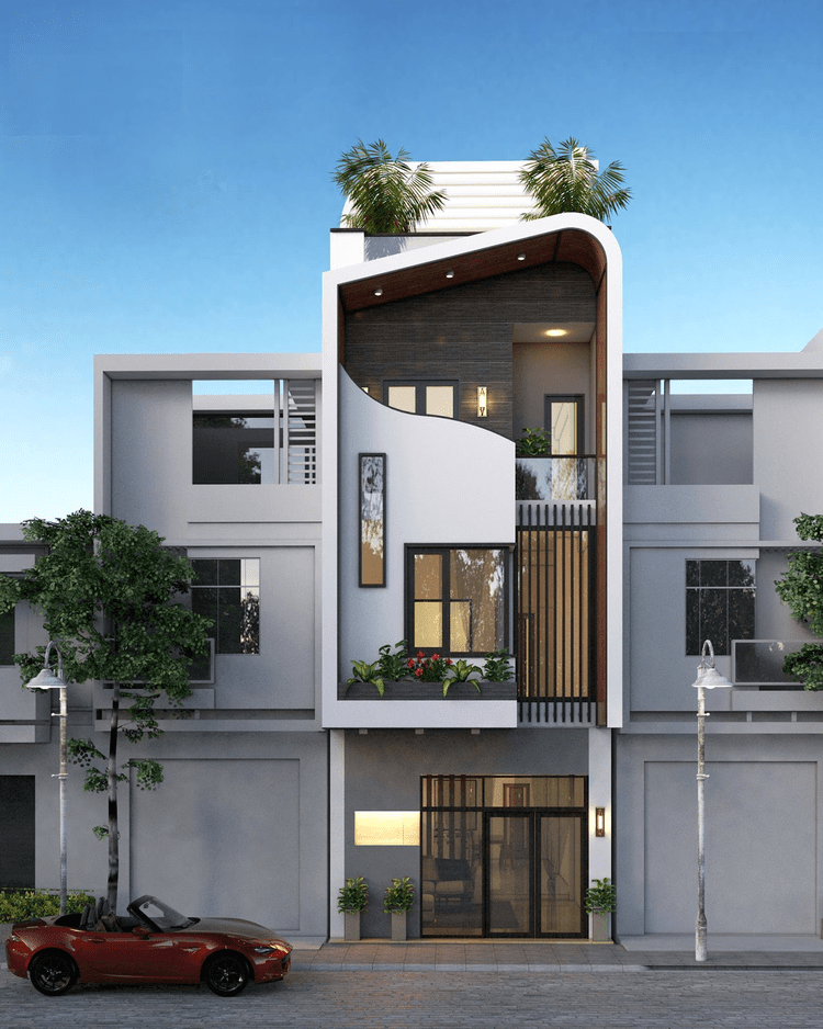 Mẫu nhà ống 3 tầng đẹp thiết kế mái lệch độc đáo, mới lạ
