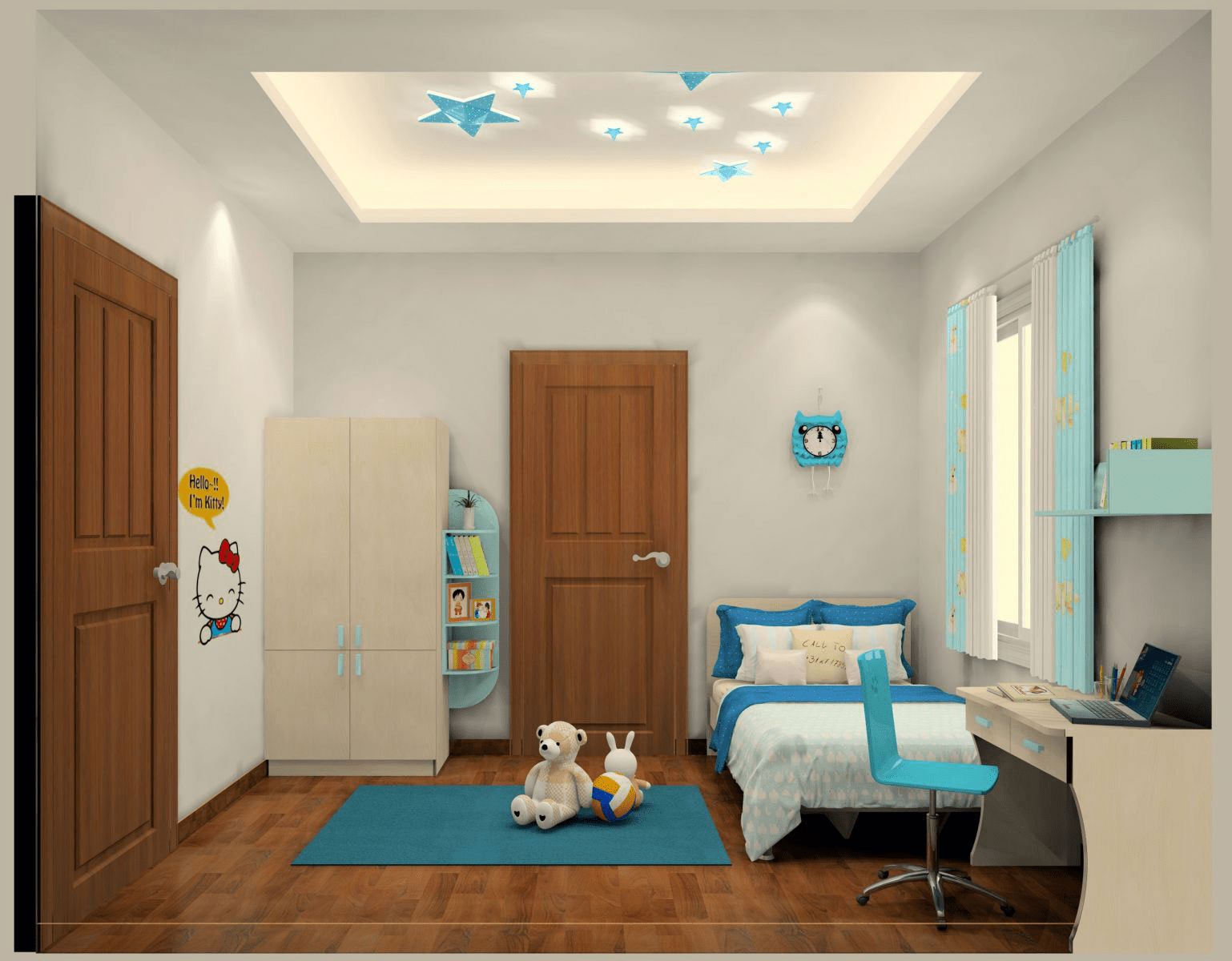 Mẫu trần thạch cao phòng ngủ trẻ em 10m2 đẹp, họa tiết ngôi sao đáng yêu