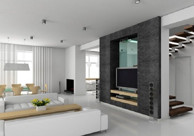 Vách ngăn thạch cao phòng khách tích hợp nhiều tính năng 